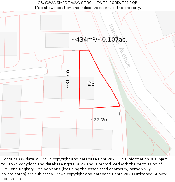 25, SWANSMEDE WAY, STIRCHLEY, TELFORD, TF3 1QR: Plot and title map