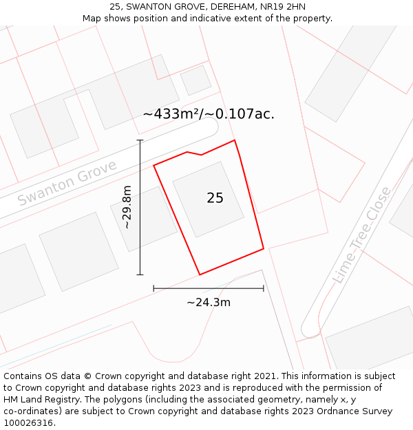 25, SWANTON GROVE, DEREHAM, NR19 2HN: Plot and title map