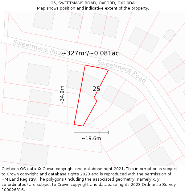 25, SWEETMANS ROAD, OXFORD, OX2 9BA: Plot and title map