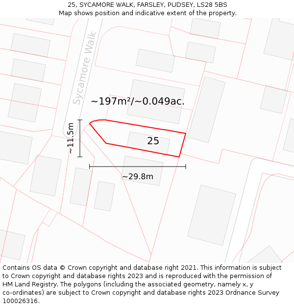 25, SYCAMORE WALK, FARSLEY, PUDSEY, LS28 5BS: Plot and title map