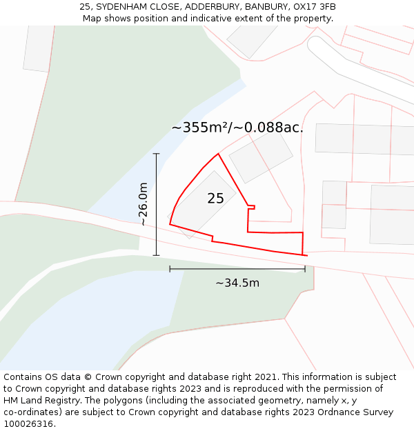 25, SYDENHAM CLOSE, ADDERBURY, BANBURY, OX17 3FB: Plot and title map