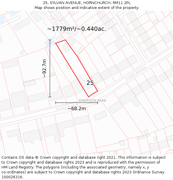 25, SYLVAN AVENUE, HORNCHURCH, RM11 2PL: Plot and title map