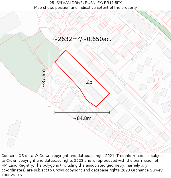 25, SYLVAN DRIVE, BURNLEY, BB11 5PX: Plot and title map