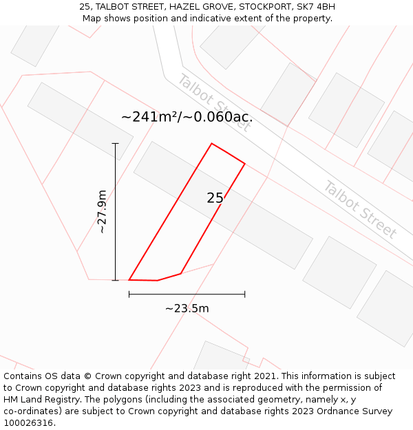 25, TALBOT STREET, HAZEL GROVE, STOCKPORT, SK7 4BH: Plot and title map