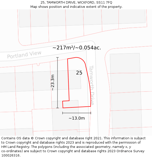 25, TAMWORTH DRIVE, WICKFORD, SS11 7FQ: Plot and title map