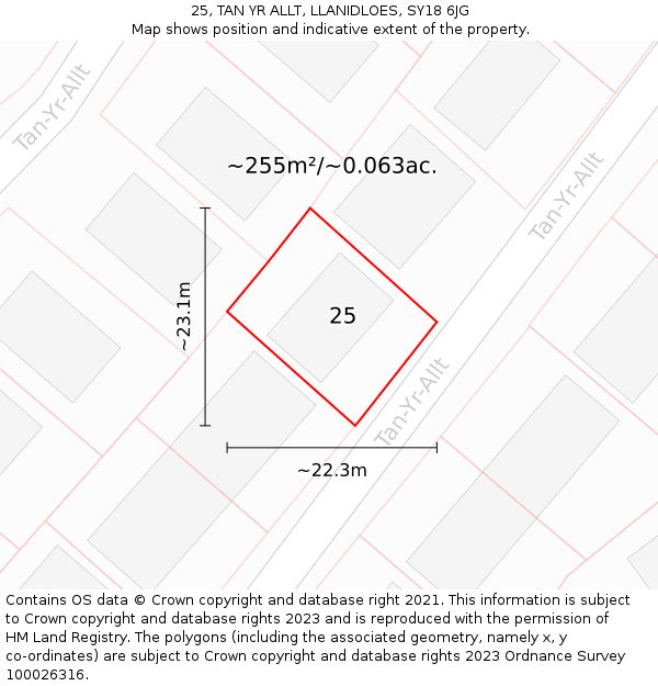 25, TAN YR ALLT, LLANIDLOES, SY18 6JG: Plot and title map