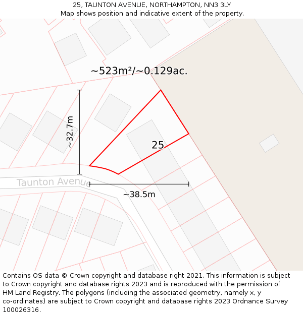 25, TAUNTON AVENUE, NORTHAMPTON, NN3 3LY: Plot and title map