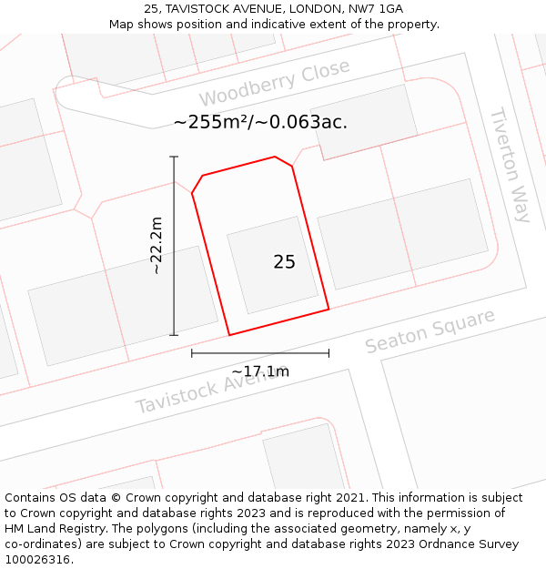 25, TAVISTOCK AVENUE, LONDON, NW7 1GA: Plot and title map