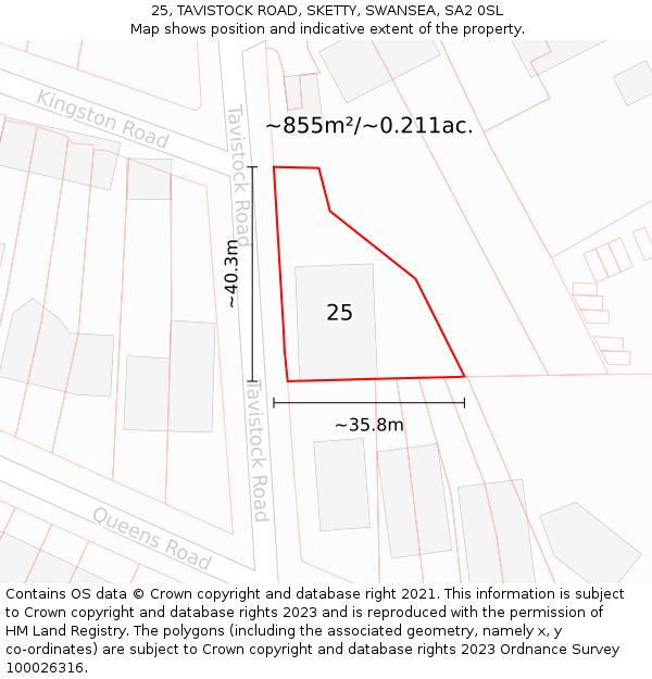 25, TAVISTOCK ROAD, SKETTY, SWANSEA, SA2 0SL: Plot and title map