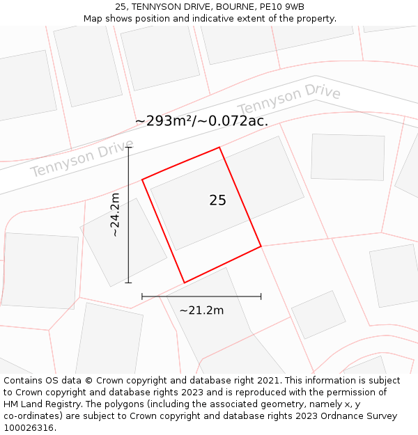 25, TENNYSON DRIVE, BOURNE, PE10 9WB: Plot and title map