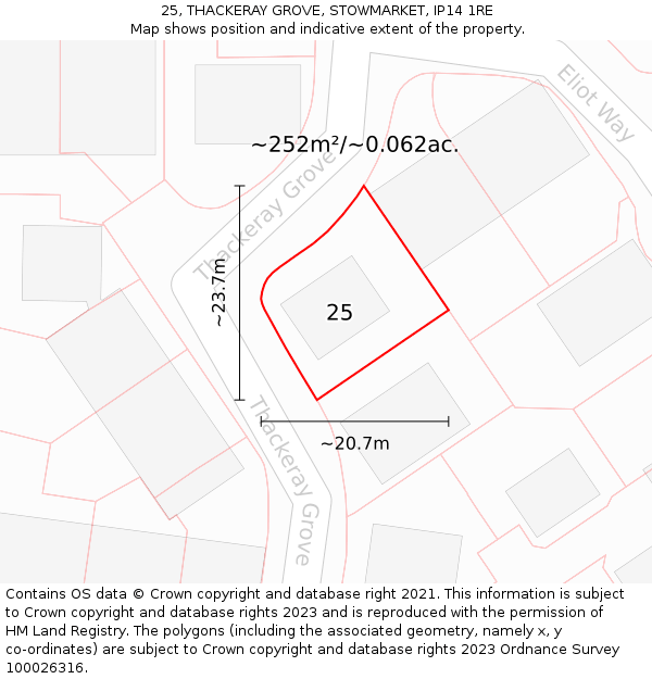 25, THACKERAY GROVE, STOWMARKET, IP14 1RE: Plot and title map