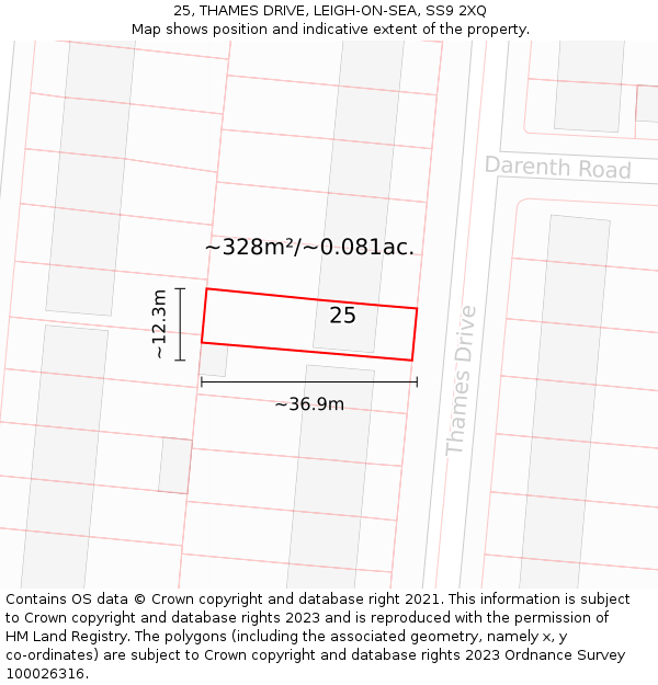 25, THAMES DRIVE, LEIGH-ON-SEA, SS9 2XQ: Plot and title map