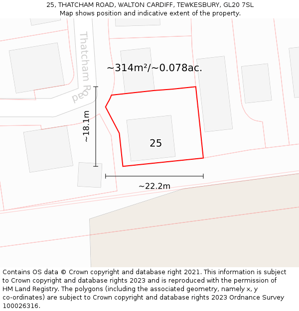 25, THATCHAM ROAD, WALTON CARDIFF, TEWKESBURY, GL20 7SL: Plot and title map