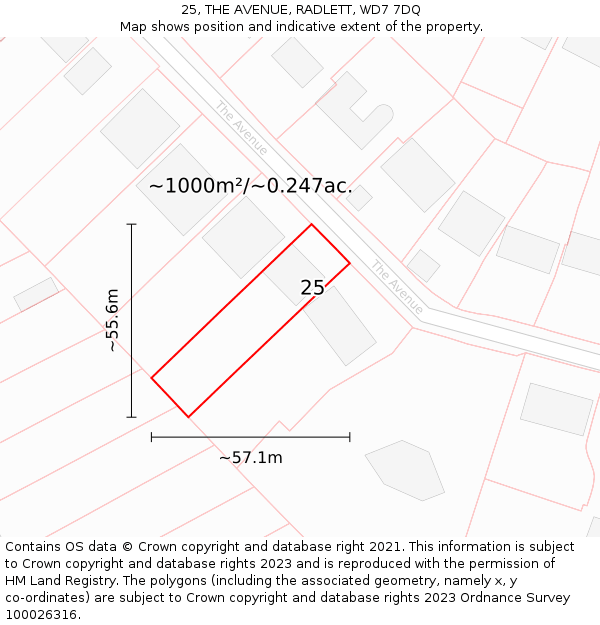 25, THE AVENUE, RADLETT, WD7 7DQ: Plot and title map