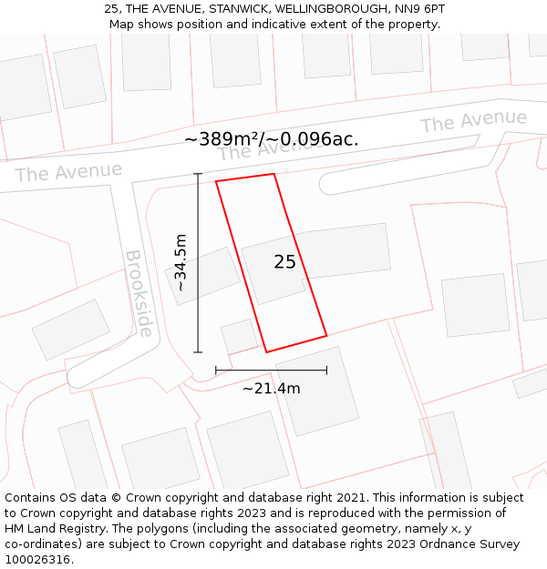 25, THE AVENUE, STANWICK, WELLINGBOROUGH, NN9 6PT: Plot and title map