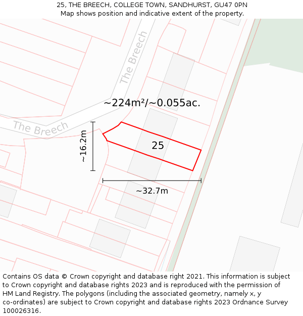 25, THE BREECH, COLLEGE TOWN, SANDHURST, GU47 0PN: Plot and title map