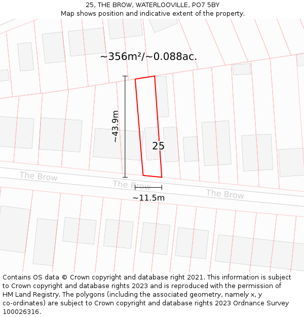 25, THE BROW, WATERLOOVILLE, PO7 5BY: Plot and title map