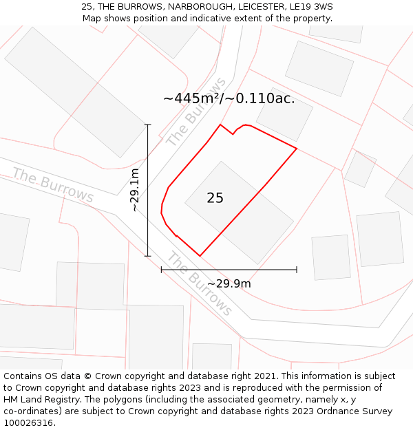 25, THE BURROWS, NARBOROUGH, LEICESTER, LE19 3WS: Plot and title map