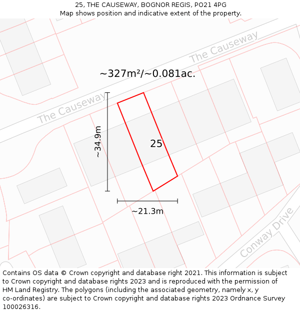 25, THE CAUSEWAY, BOGNOR REGIS, PO21 4PG: Plot and title map