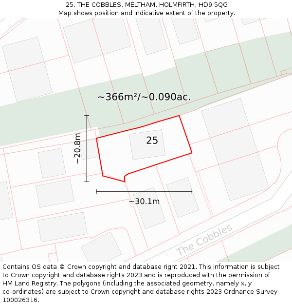 25, THE COBBLES, MELTHAM, HOLMFIRTH, HD9 5QG: Plot and title map