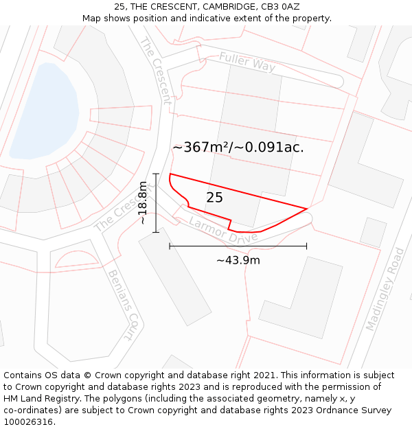 25, THE CRESCENT, CAMBRIDGE, CB3 0AZ: Plot and title map