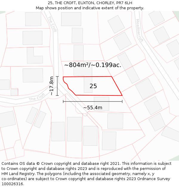 25, THE CROFT, EUXTON, CHORLEY, PR7 6LH: Plot and title map