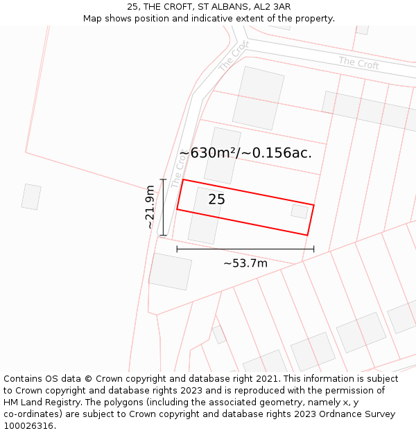 25, THE CROFT, ST ALBANS, AL2 3AR: Plot and title map