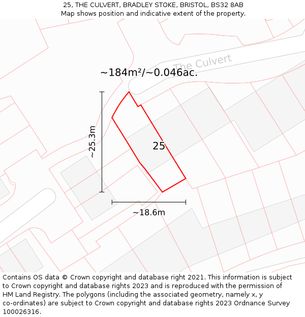 25, THE CULVERT, BRADLEY STOKE, BRISTOL, BS32 8AB: Plot and title map