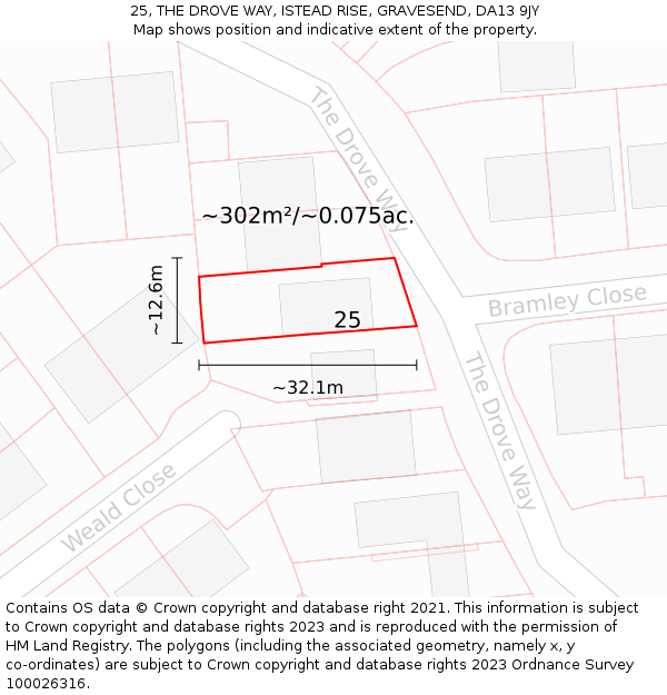 25, THE DROVE WAY, ISTEAD RISE, GRAVESEND, DA13 9JY: Plot and title map