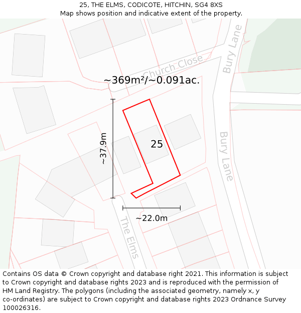25, THE ELMS, CODICOTE, HITCHIN, SG4 8XS: Plot and title map