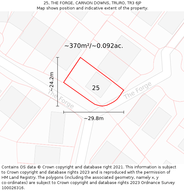 25, THE FORGE, CARNON DOWNS, TRURO, TR3 6JP: Plot and title map