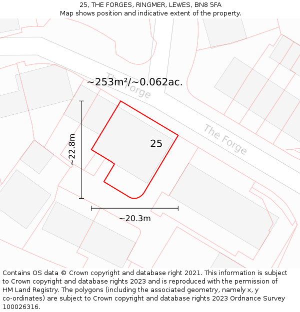 25, THE FORGES, RINGMER, LEWES, BN8 5FA: Plot and title map