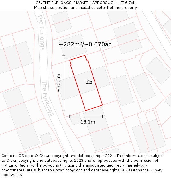 25, THE FURLONGS, MARKET HARBOROUGH, LE16 7XL: Plot and title map