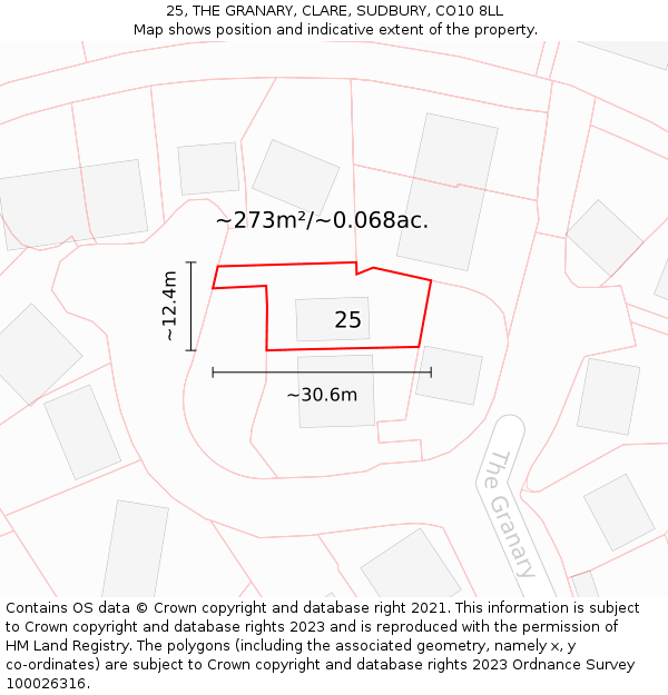 25, THE GRANARY, CLARE, SUDBURY, CO10 8LL: Plot and title map