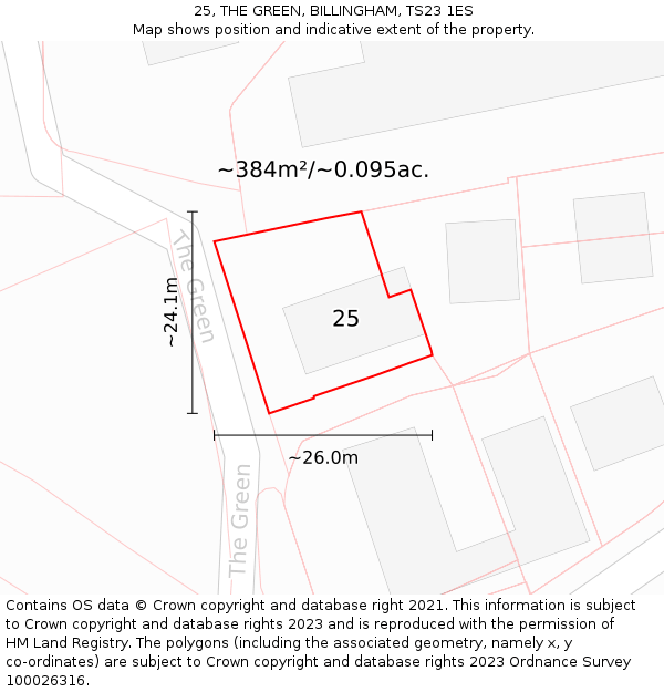 25, THE GREEN, BILLINGHAM, TS23 1ES: Plot and title map