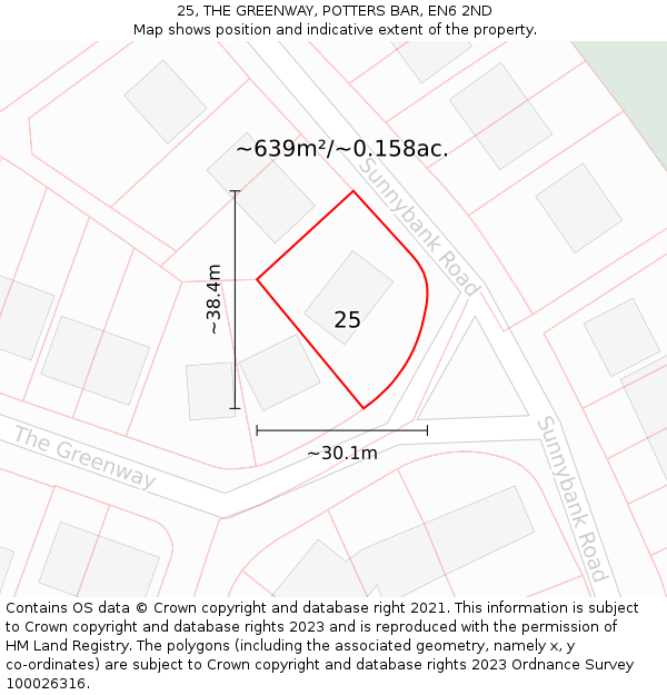 25, THE GREENWAY, POTTERS BAR, EN6 2ND: Plot and title map