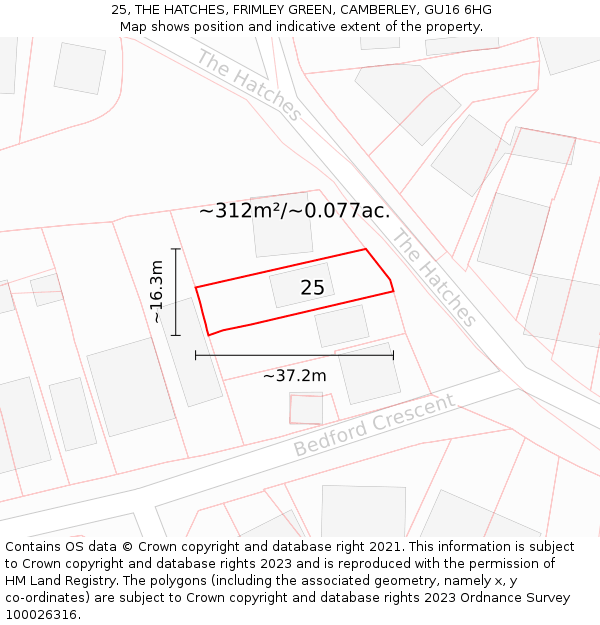 25, THE HATCHES, FRIMLEY GREEN, CAMBERLEY, GU16 6HG: Plot and title map