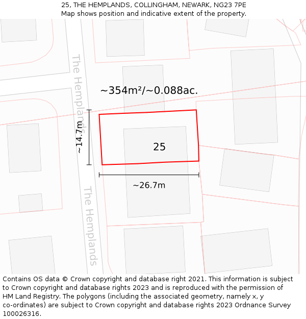 25, THE HEMPLANDS, COLLINGHAM, NEWARK, NG23 7PE: Plot and title map