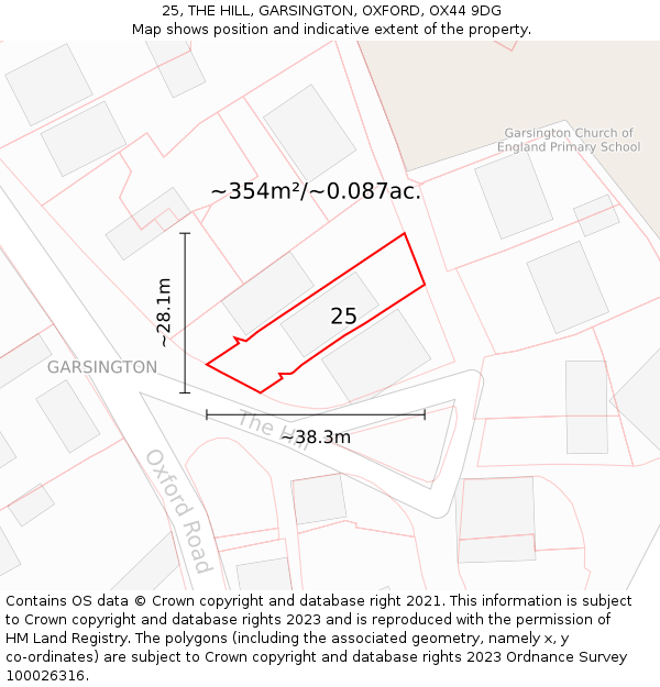 25, THE HILL, GARSINGTON, OXFORD, OX44 9DG: Plot and title map