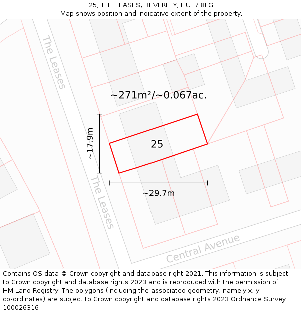 25, THE LEASES, BEVERLEY, HU17 8LG: Plot and title map