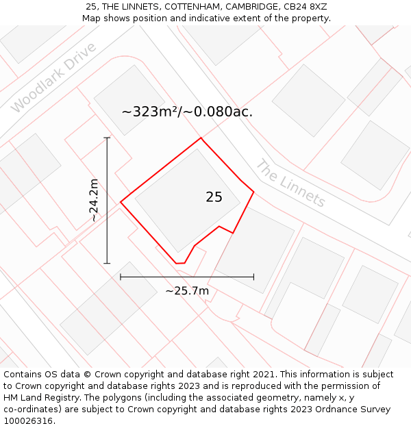 25, THE LINNETS, COTTENHAM, CAMBRIDGE, CB24 8XZ: Plot and title map