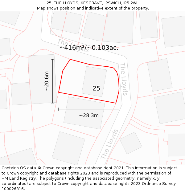 25, THE LLOYDS, KESGRAVE, IPSWICH, IP5 2WH: Plot and title map