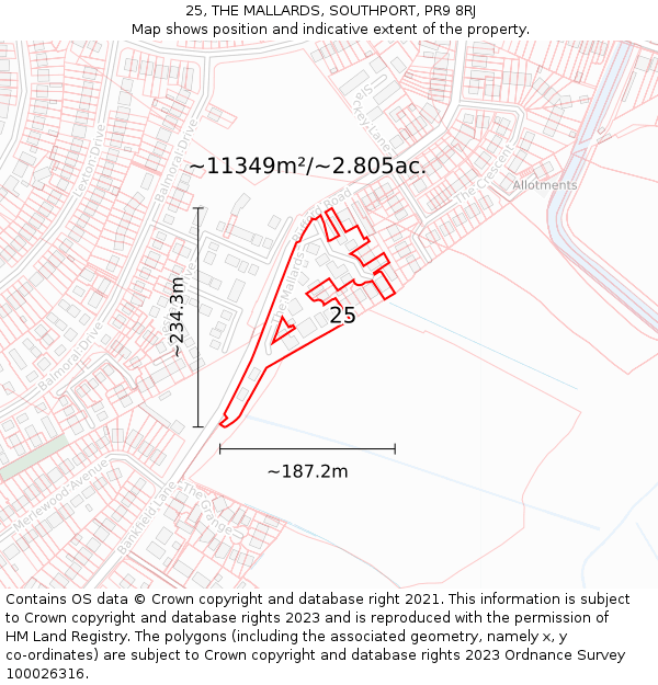 25, THE MALLARDS, SOUTHPORT, PR9 8RJ: Plot and title map