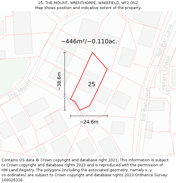 25, THE MOUNT, WRENTHORPE, WAKEFIELD, WF2 0NZ: Plot and title map