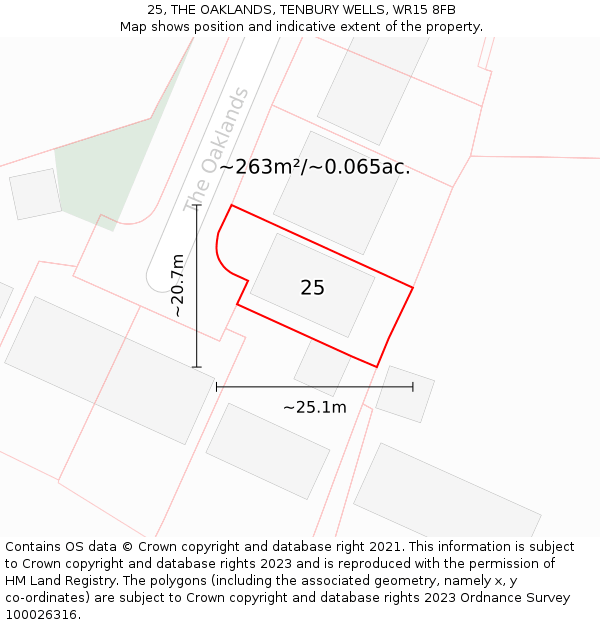 25, THE OAKLANDS, TENBURY WELLS, WR15 8FB: Plot and title map