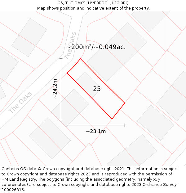 25, THE OAKS, LIVERPOOL, L12 0PQ: Plot and title map