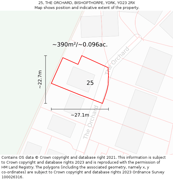 25, THE ORCHARD, BISHOPTHORPE, YORK, YO23 2RX: Plot and title map