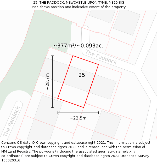 25, THE PADDOCK, NEWCASTLE UPON TYNE, NE15 8JG: Plot and title map