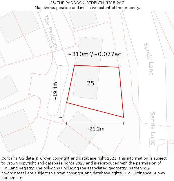 25, THE PADDOCK, REDRUTH, TR15 2AG: Plot and title map