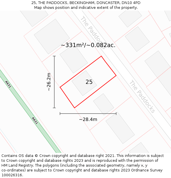 25, THE PADDOCKS, BECKINGHAM, DONCASTER, DN10 4PD: Plot and title map